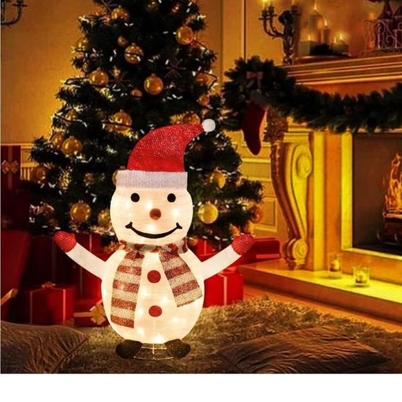 Christmas Snowman Decorations, Pre-lit 48LED Collapsible Snowman Battery nwt - Picture 5 of 6